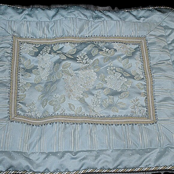 Croscill Soft Aqua Blue Gold Wisteria Floral Set 2 Euro Pillow Shams - Picture 1 of 4